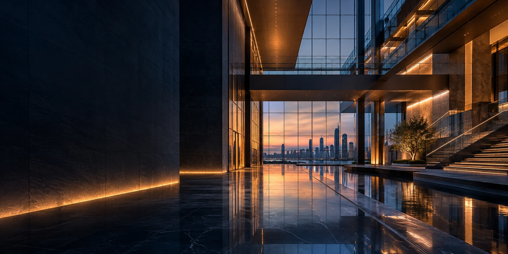 Contemporary architecture at dusk